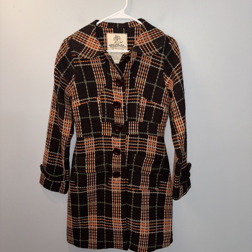 Nick & Mo Tweed Plaid Wool Blend Pea coat Jacket Lined Women's S Academia